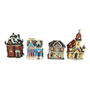 Christmas Village Set of 4 | Bank | Bakery | Train Station | Church